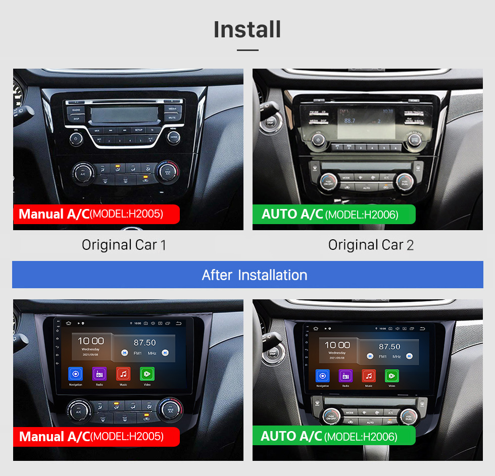 Seicane 10,1 pouces pour 2014 2015 Nissan X-TRAIL Android 12.0 HD à écran tactile Radio GPS Navigation Bluetooth Prise en charge USB OBD2 WIFI Lien vidéo miroir DVR Commande au volant