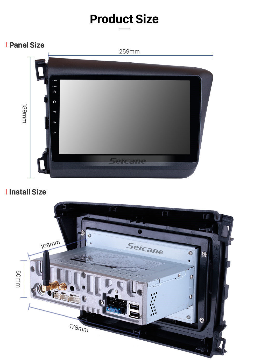 Seicane 10.1 pulgadas Para 2012 Honda Civic Android 11.0 Radio Sistema de navegación GPS con HD 1024 * 600 pantalla táctil Bluetooth OBD2 DVR Cámara de vista trasera TV 1080P Video 3G WIFI Control del volante USB Enlace espejo