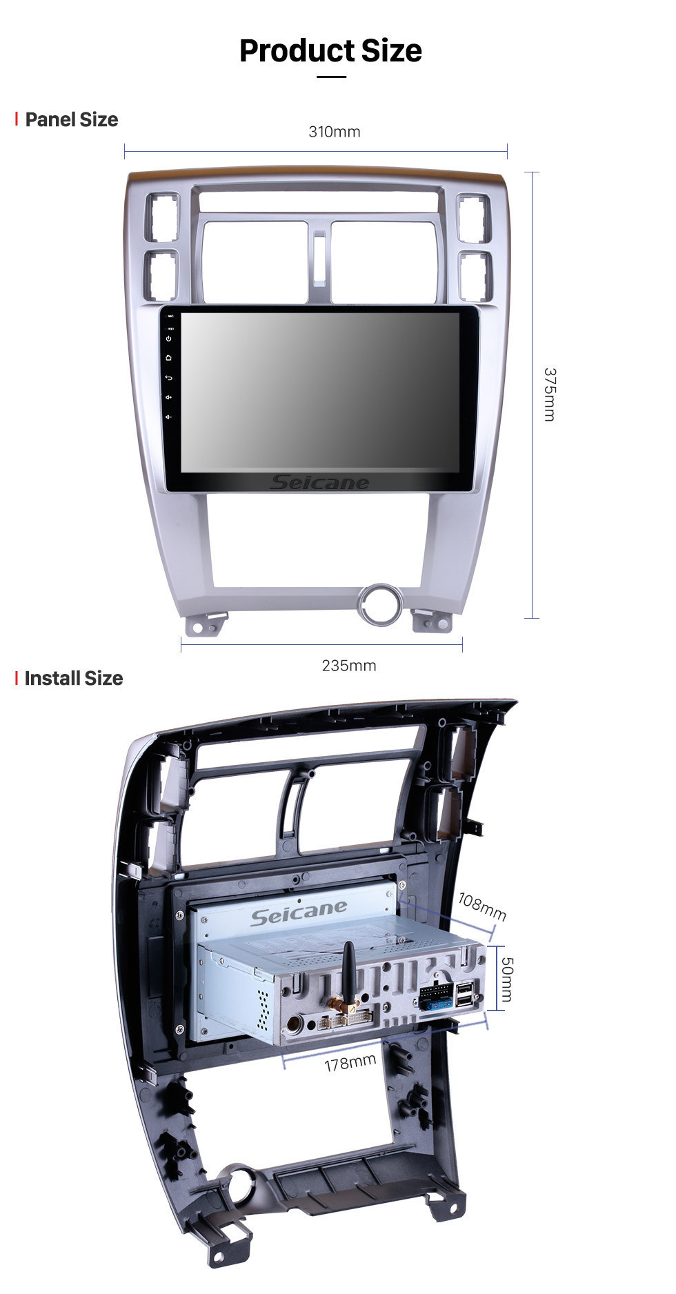 Seicane 10.1 pulgadas HD Pantalla táctil Android 11.0 Radio para 2006-2013 Hyundai Tucson Navegación GPS Bluetooth FM Wifi USB Carplay SWC Cámara de respaldo