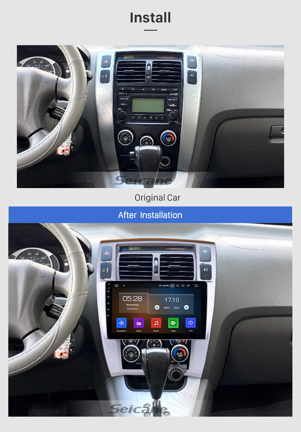 Seicane 10.1 pouces HD écran tactile Android 11.0 Radio pour 2006-2013 Hyundai Tucson Navigation GPS Bluetooth FM Wifi USB Carplay SWC Caméra de recul