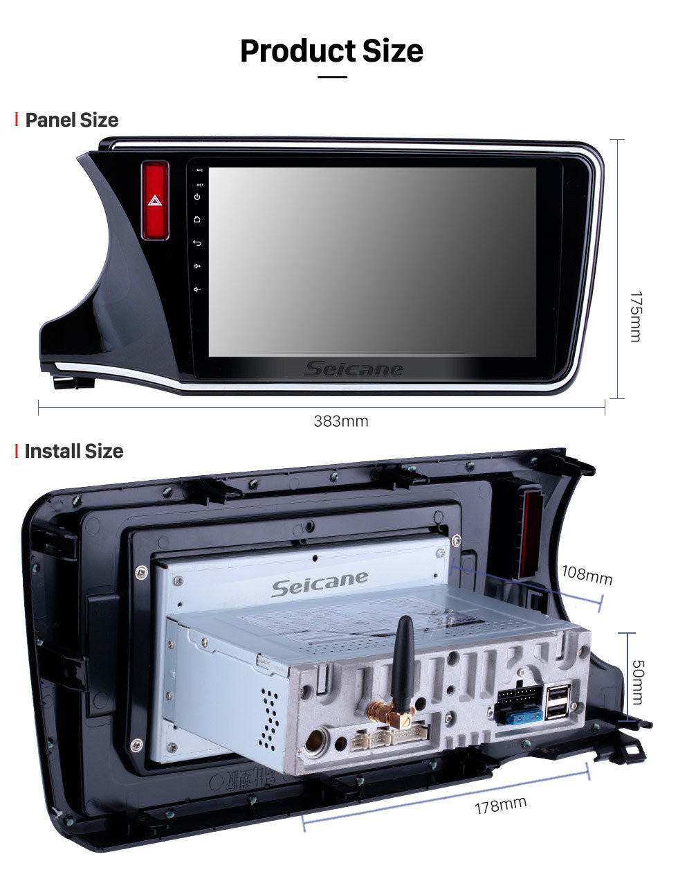 Seicane 10.1 pouces Android 11.0 pour 2014-2017 Honda City LHD HD Radio à écran tactile Navigation GPS Bluetooth WIFI USB Lien miroir Aux Caméra de recul OBDII TPMS 1080P vidéo