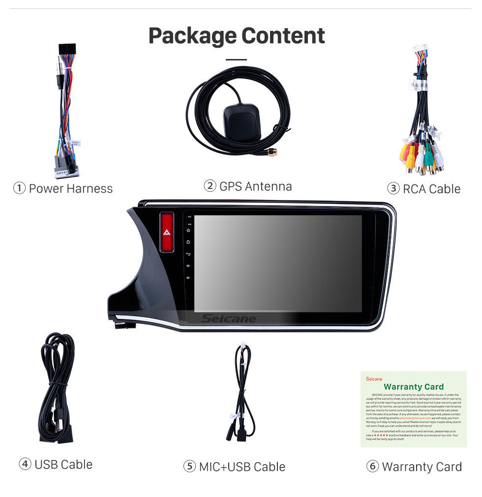 Seicane 10.1 polegadas Android 11.0 para 2014-2017 Honda City LHD HD Touchscreen Rádio Navegação GPS Bluetooth WIFI USB Mirror Link Aux Retrovisor Câmera OBDII TPMS 1080P video