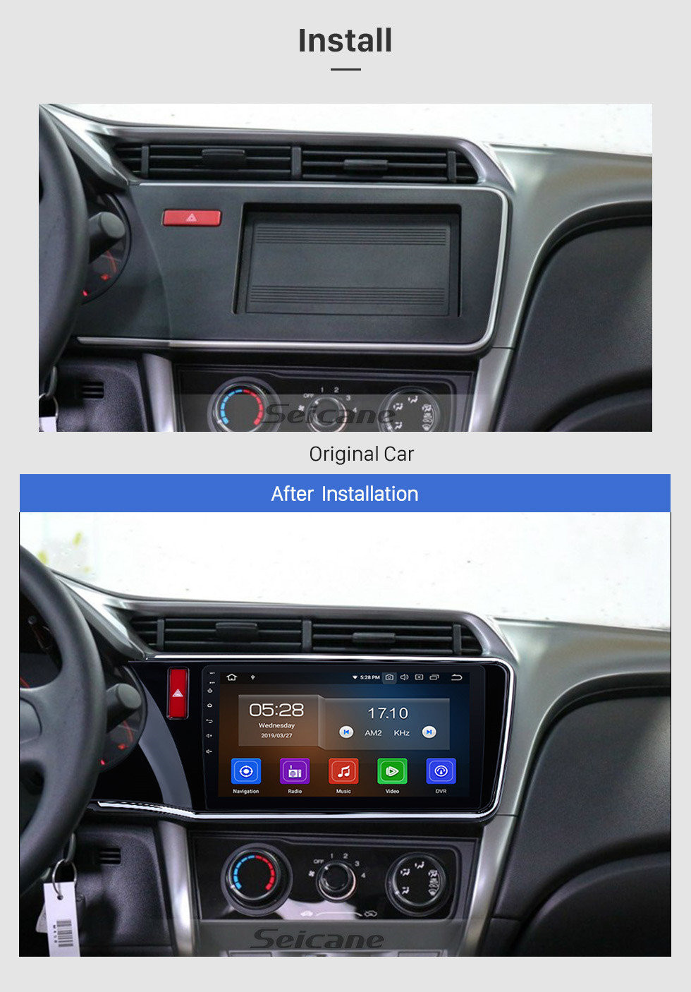 Seicane 10.1 inch Android 11.0 for 2014-2017 Honda City LHD HD Touchscreen Radio GPS Navigation Bluetooth WIFI USB Mirror Link Aux Rearview Camera OBDII TPMS 1080P video