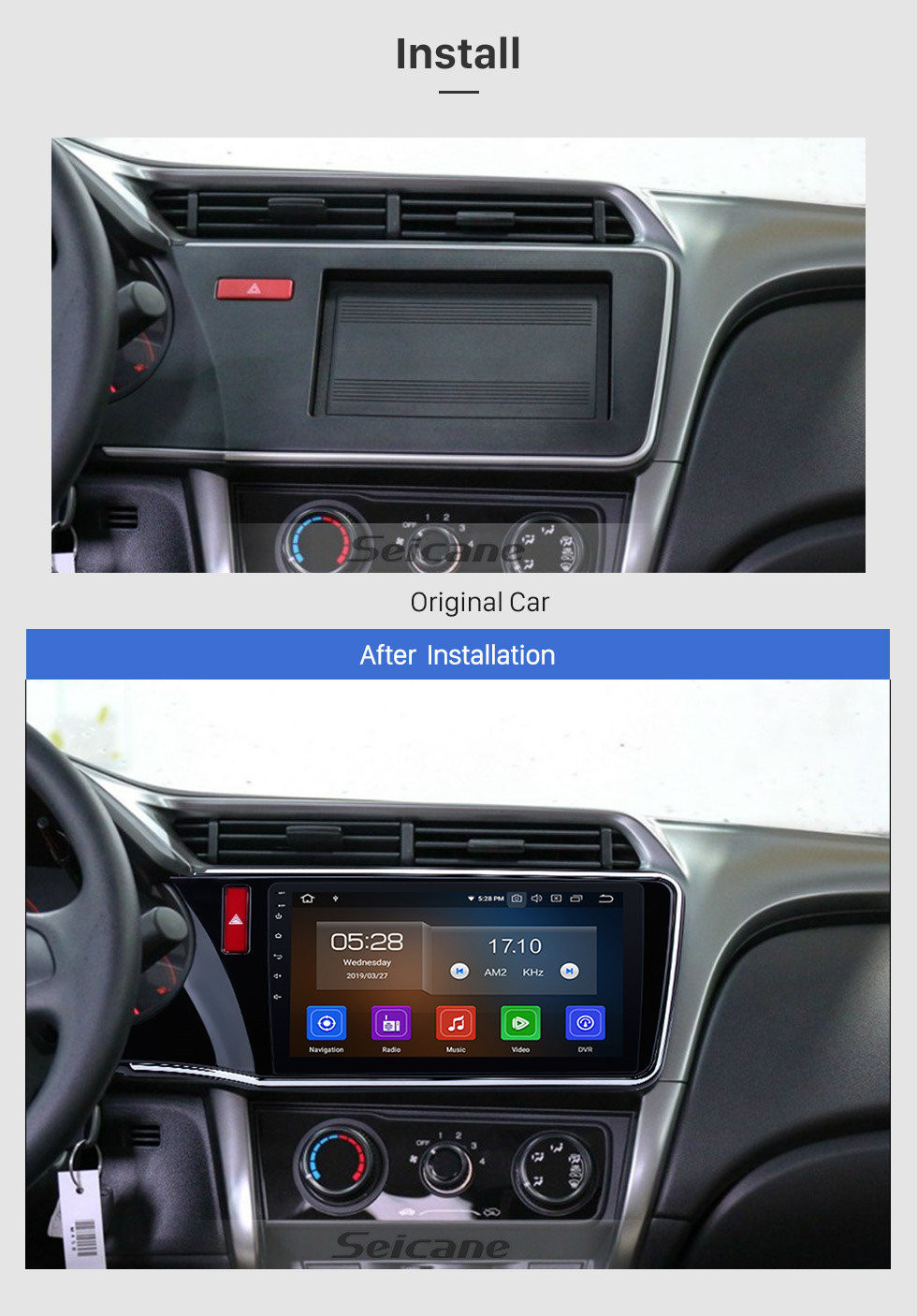 Seicane 10.1 pouces Android 11.0 pour 2014-2017 Honda City LHD HD Radio à écran tactile Navigation GPS Bluetooth WIFI USB Lien miroir Aux Caméra de recul OBDII TPMS 1080P vidéo