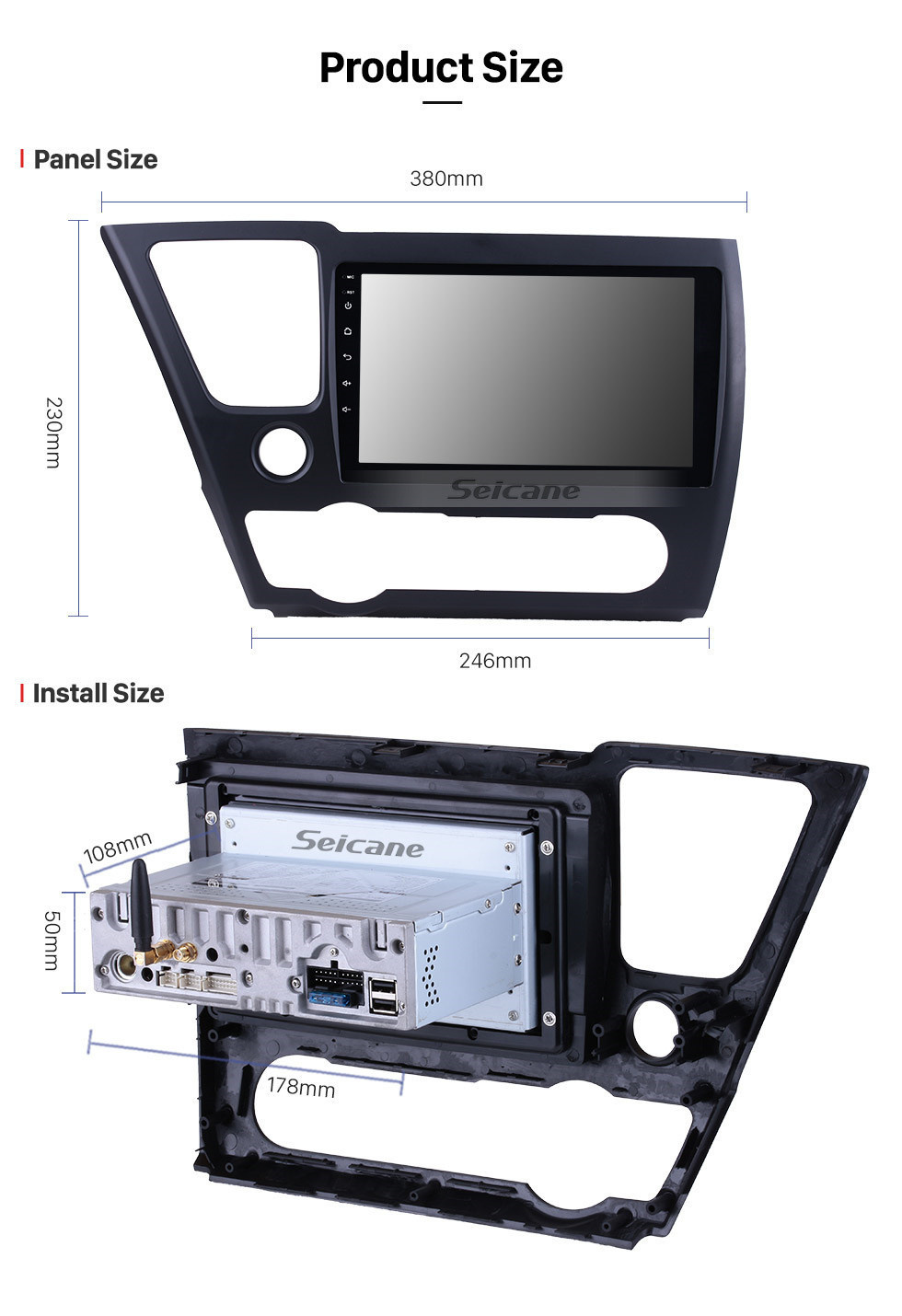 Seicane Para 2014 2015 2016 2017 Honda Civic Android 11.0 HD Pantalla táctil 9 pulgadas estéreo del automóvil GPS Navegación Radio Bluetooth Espejo enlace OBD DVR Cámara de visión trasera TV USB Carplay