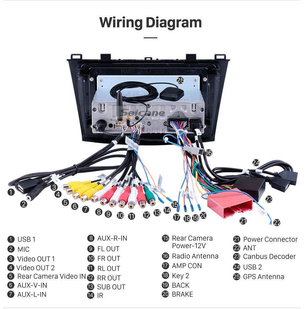 Seicane 9 pulgadas para 2009-2012 Mazda 3 Axela HD Pantalla táctil Sistema de navegación GPS Android 11.0 Soporte Bluetooth Cámara trasera Control del volante DVR OBD II