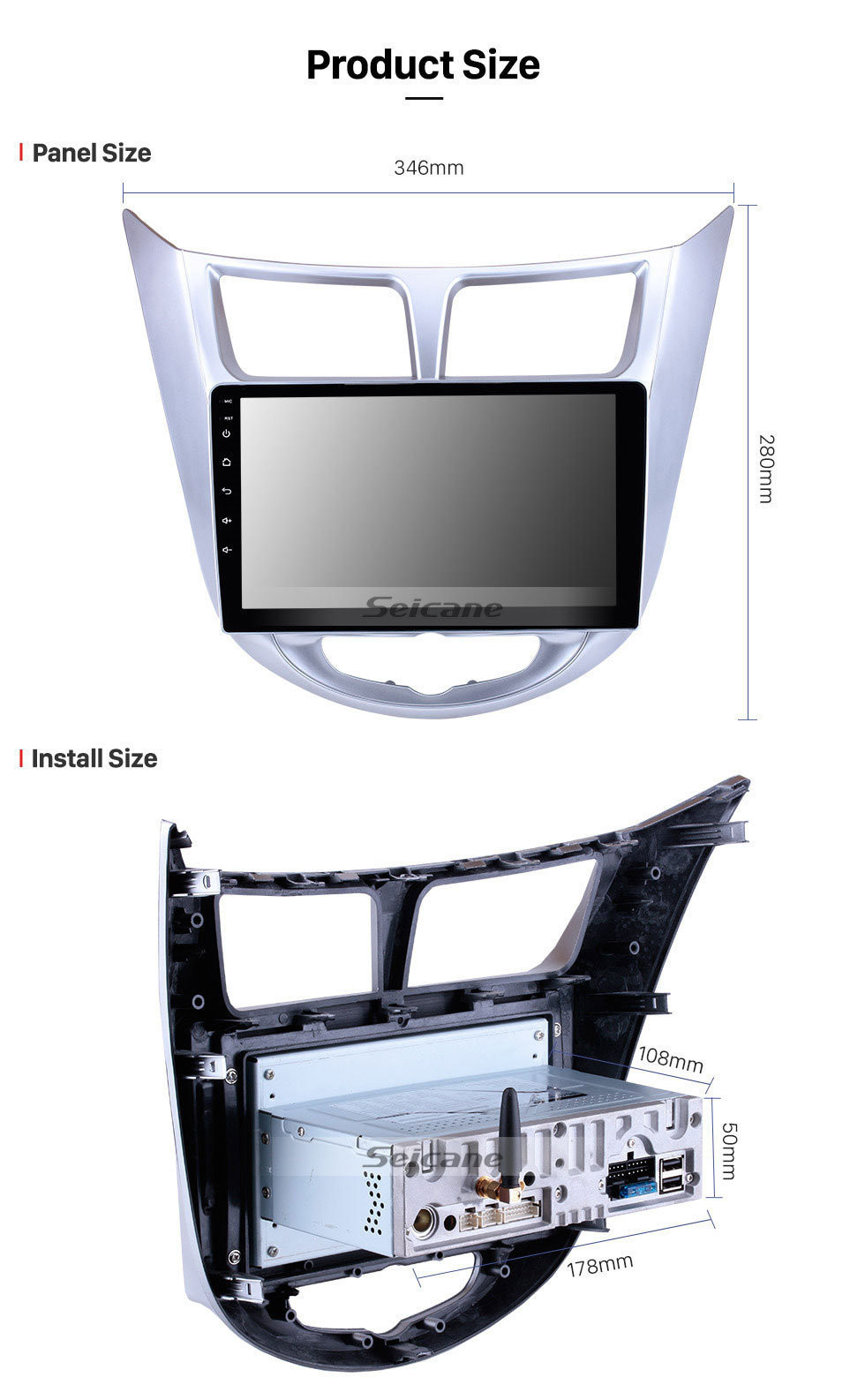 Seicane 9-дюймовый HD сенсорный экран Android 11.0 GPS навигационная система для 2011 2012 2013 HYUNDAI Verna с полноэкранным режимом IPS DVR OBD II Bluetooth 3G / 4G WiFi Видео AUX Задняя камера