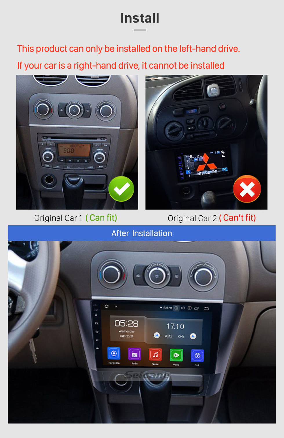 Seicane 9 pouces Android 11.0 HD stéréo à écran tactile dans le tableau de bord pour 2014 2015 2016 Mitsubishi Lancer GPS Navi Bluetooth Radio WIFI USB Téléphone Musique SWC DAB + Carplay 1080P Vidéo