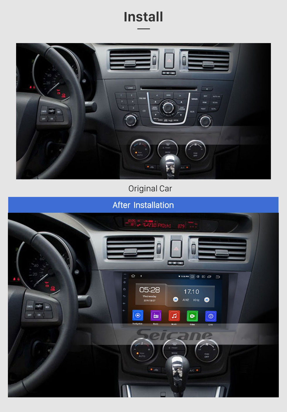 Seicane 9 pulgadas para 2009 2010 2011 2012 Mazda 5 Android 11.0 HD Pantalla táctil Sistema de navegación GPS Radio del coche para Bluetooth USB WIFI OBD II DVR Control de volante auxiliar