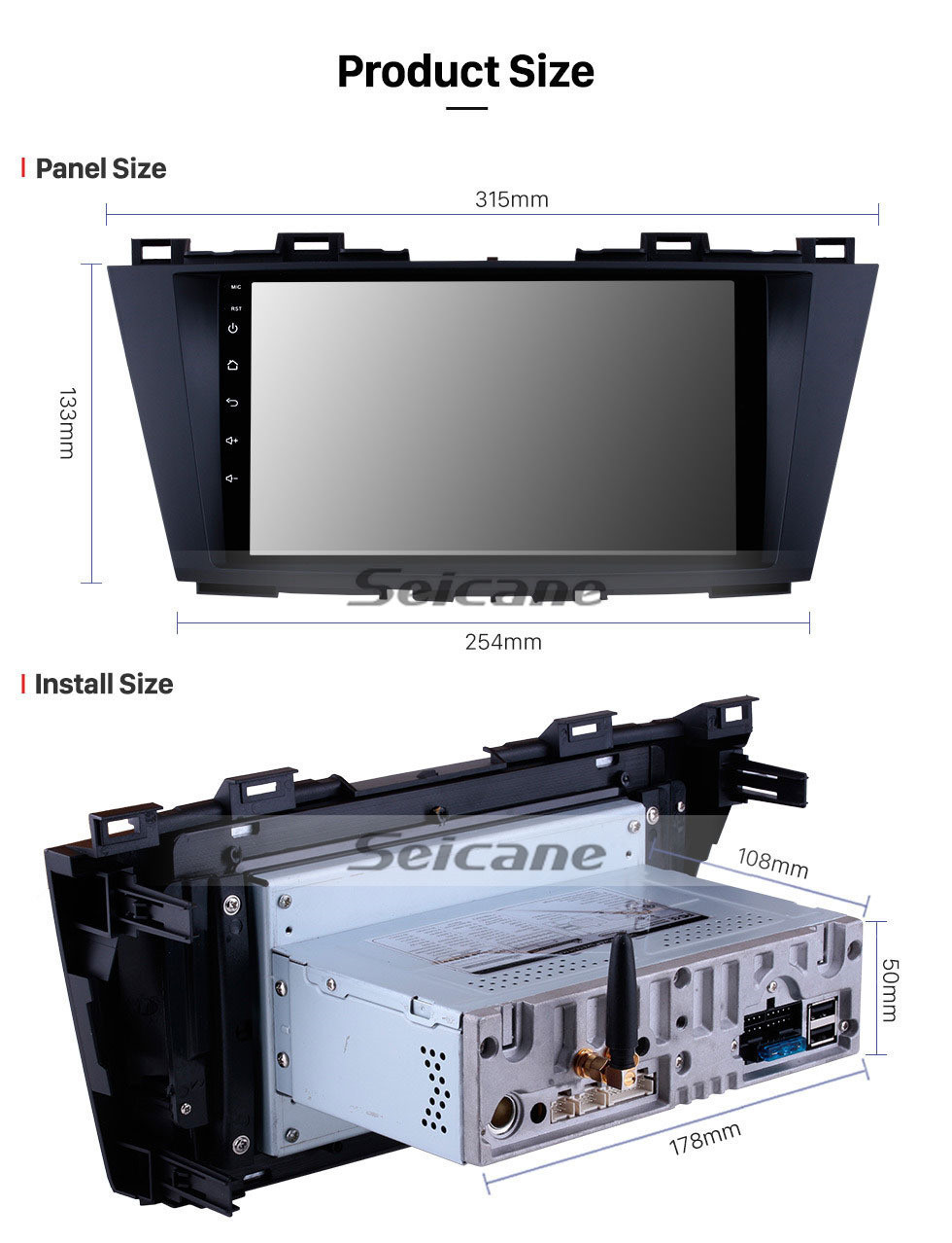 Seicane 9 pulgadas para 2009 2010 2011 2012 Mazda 5 Android 11.0 HD Pantalla táctil Sistema de navegación GPS Radio del coche para Bluetooth USB WIFI OBD II DVR Control de volante auxiliar