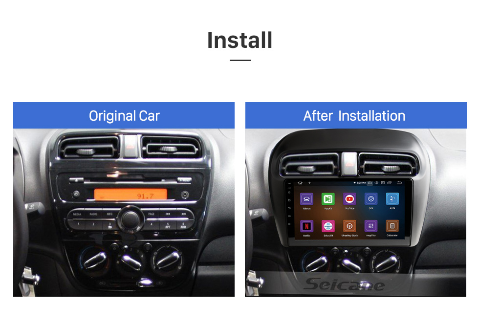 Seicane OEM Android 11.0 Radio für 2012-2018 Mitsubishi Mirage Bluetooth GPS-Navigationssystem HD Touchscreen WIFI Lenkradsteuerung OBD2 Rückfahrkamera TV 1080P