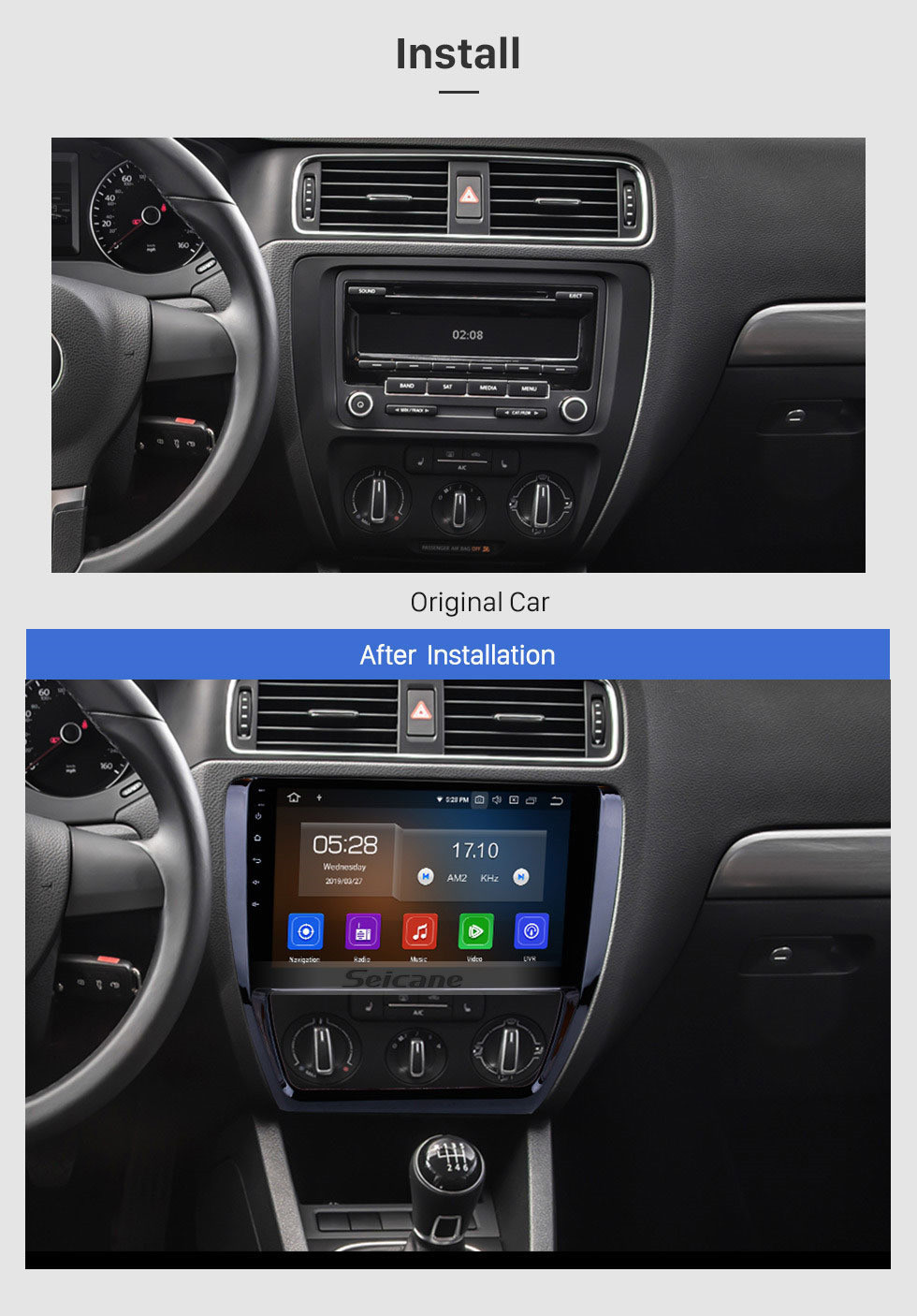 Seicane 10,1 Zoll HD Touchscreen Android 9.0 Radio für 2012-2015 VW Volkswagen SAGITAR GPS-Navigationssystem Bluetooth Telefon Wlan SWC USB Carplay Rückfahr OBD2