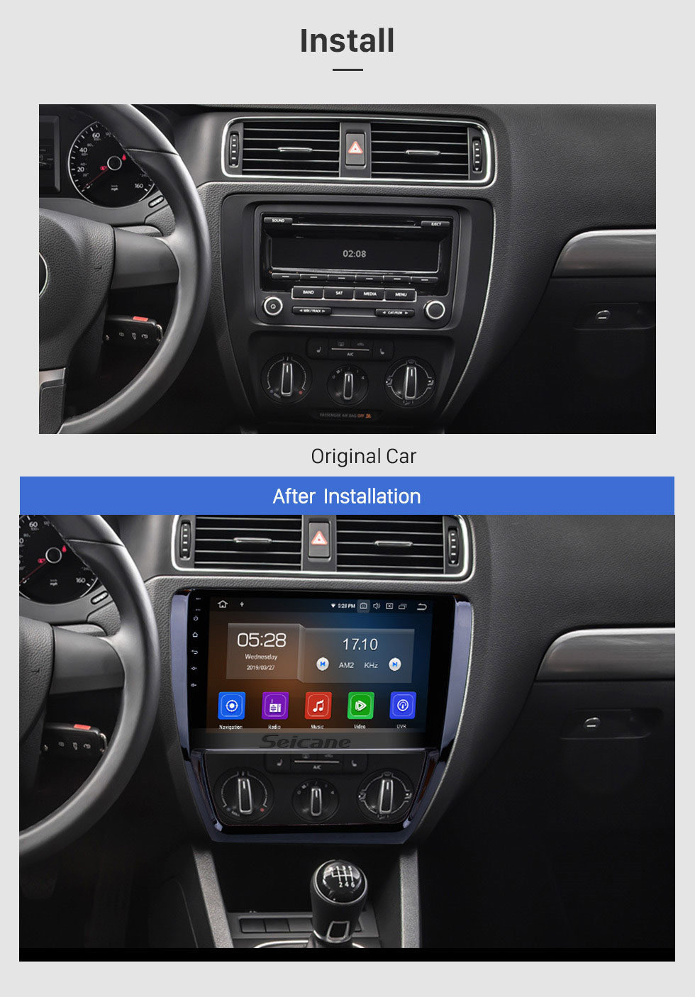 Seicane 10.1 pulgadas HD Pantalla táctil Android 9.0 Radio para 2012-2015 VW Volkswagen SAGITAR Navegación GPS Bluetooth Teléfono WIFI SWC USB Carplay Rearview OBD2