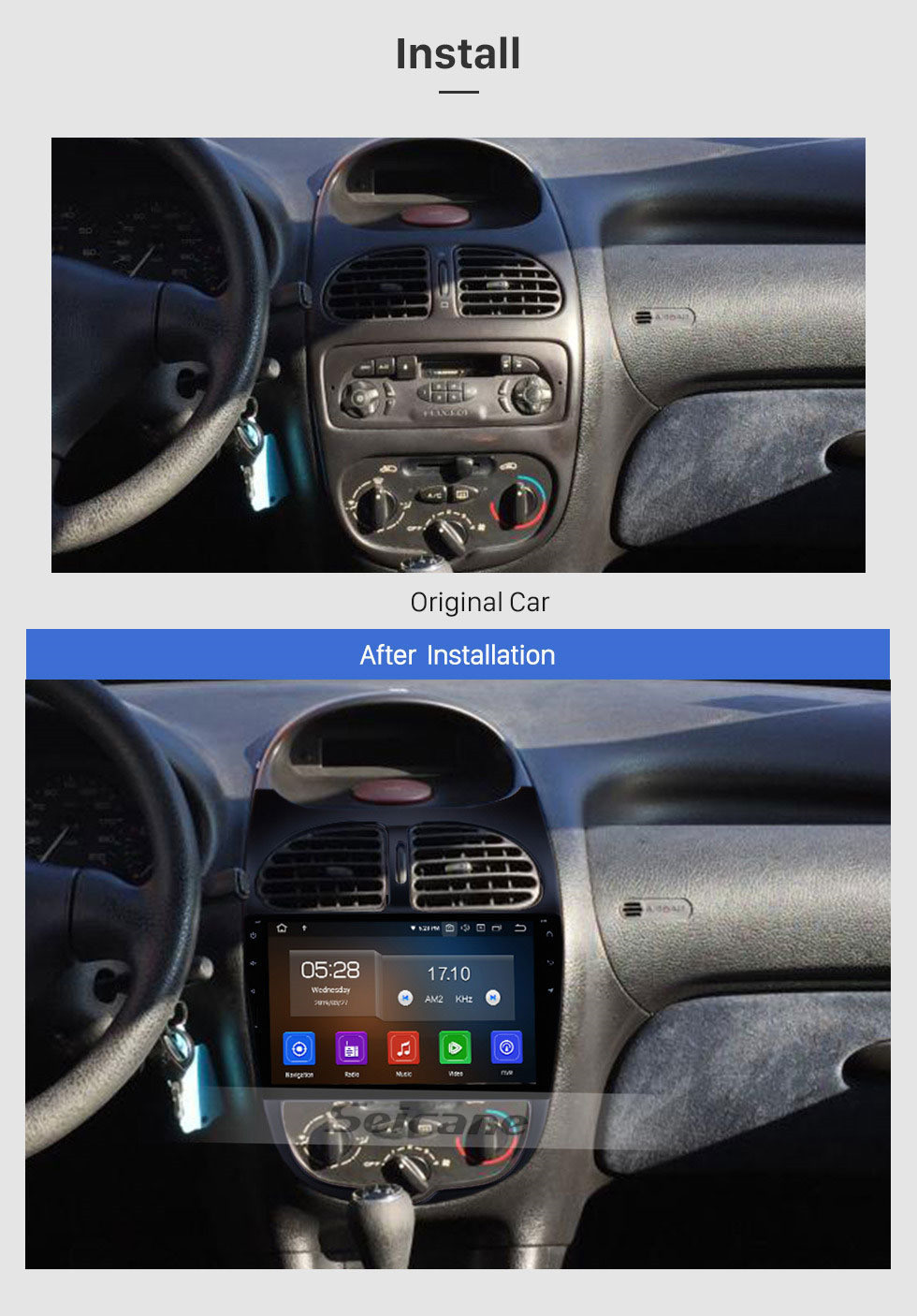 Seicane 2000-2016 PEUGEOT 206 Android 9.0 9 Zoll Touchscreen Kopfeinheit GPS Navi Radio SWC Bluetooth FM Spiegel-Verbindung Wlan Carplay USB Backup Rückfahrunterstützung DVD Player