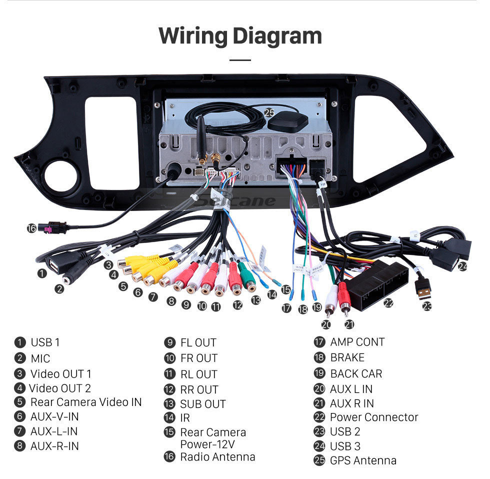 Seicane Sistema de navegación GPS Android 11.0 de 9 pulgadas Radio para 2011-2014 Kia Morning RHD Enlace espejo HD 1024 * 600 pantalla táctil OBD2 DVR Cámara de visión trasera TV 1080P Video 3G WIFI Control del volante Bluetooth USB