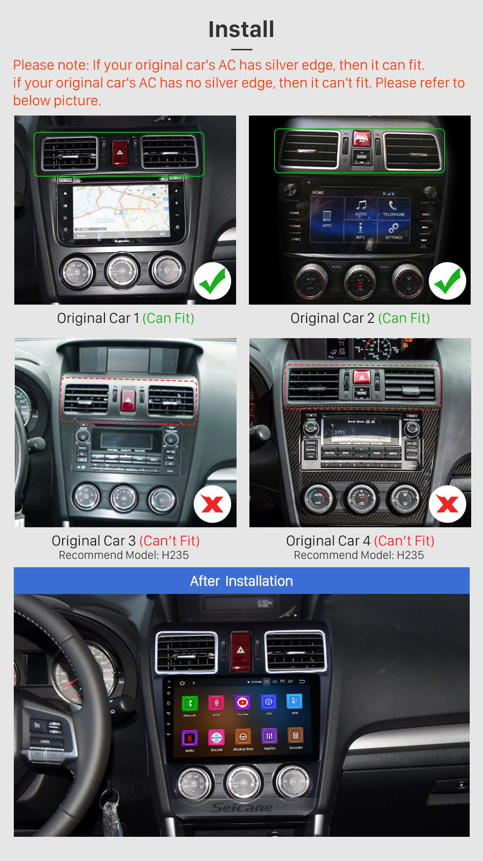 Seicane Android 11.0 9-Zoll-HD-Touchscreen im Dash-Radio Head Unit für 2014 2015 2016 Subaru Forester GPS-Navigation Bluetooth-Musik USB-Audiosystem Unterstützung Backup-Kamera Digital TV 1080P Video DVR Lenkradsteuerung