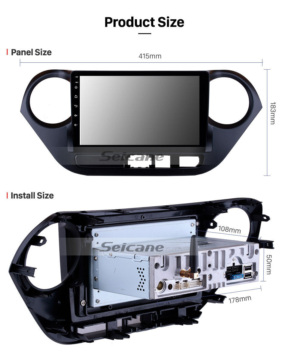 Seicane 9 pulgadas Android 11.0 Sistema de navegación GPS HD Radio con pantalla táctil 2013-2016 Hyundai I10 (LHD) Soporte OBD2 Bluetooth Reproductor de DVD DVR Vista posterior Cámara TV Video Control del volante WIFI