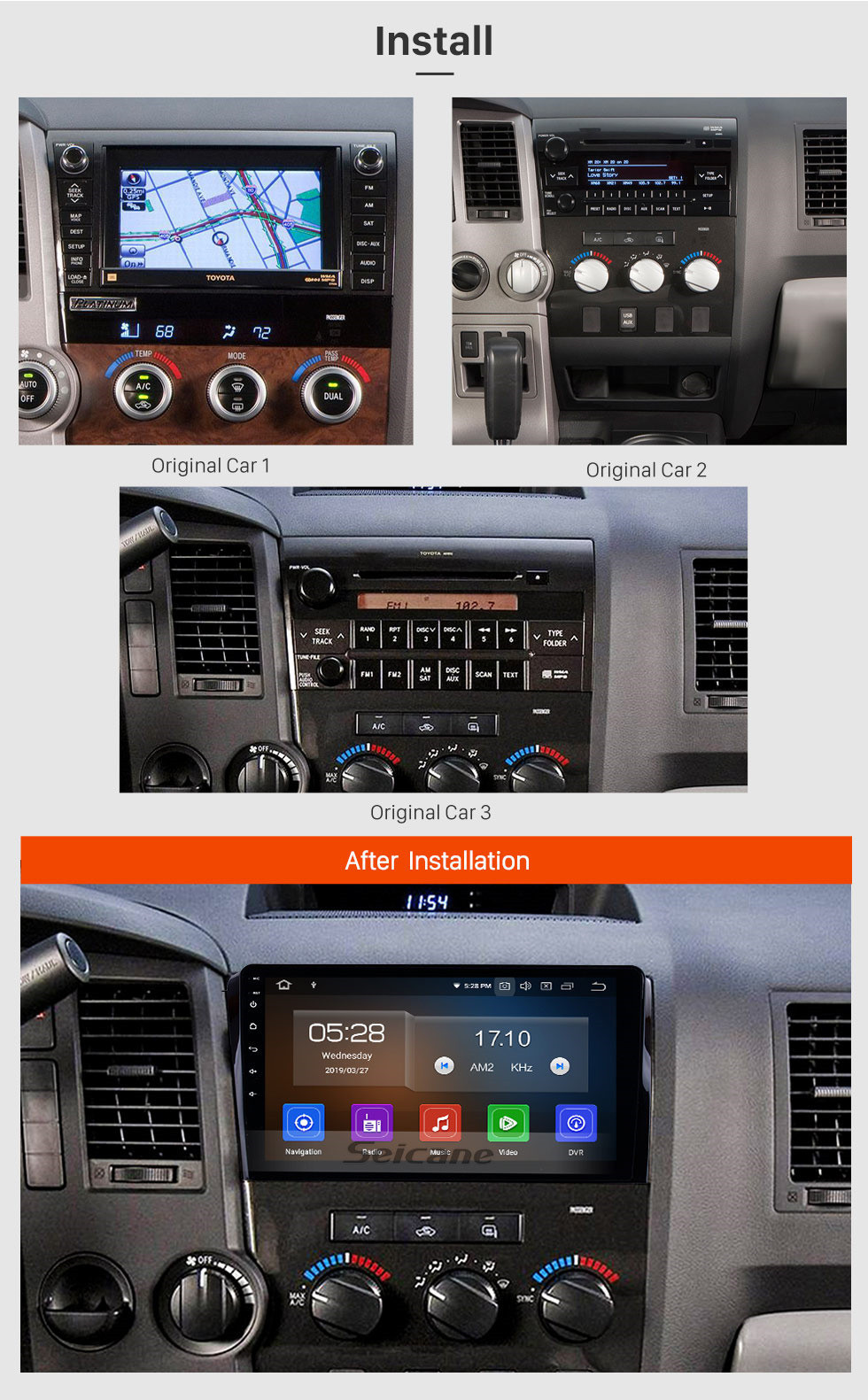 Seicane 2006-2014 Toyota Sequoia HD Pantalla táctil 10.1 pulgadas Android 12.0 Navegación GPS Radio con USB Bluetooth AUX Soporte TV digital Cámara de respaldo TPMS