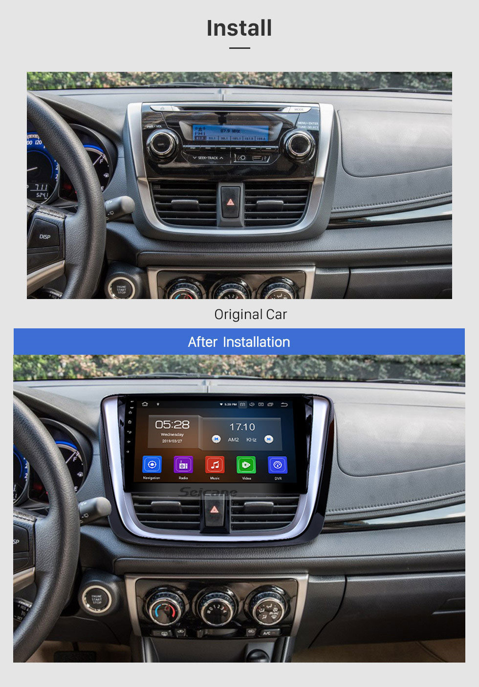 Seicane 10,1 zoll 2014 2015 2016 2017 TOYOTA VIOS Android 9,0 HD Touchscreen Radio Auto Stereo GPS Navigationssystem Bluetooth Unterstützung OBD II DVR 3G / 4G WIFI Rückfahrkamera