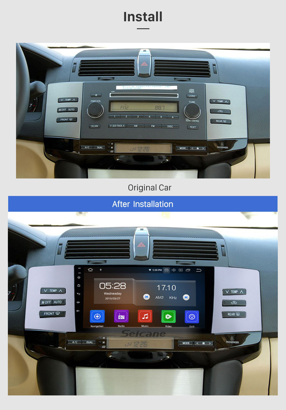 Seicane 9 pouces Android 11.0 HD système de navigation GPS radio à écran tactile pour 2005 2006 2007 2008 2009 Toyota vieux Reiz Support Bluetooth OBD2 USB WIFI DVR Miroir Lien Carplay