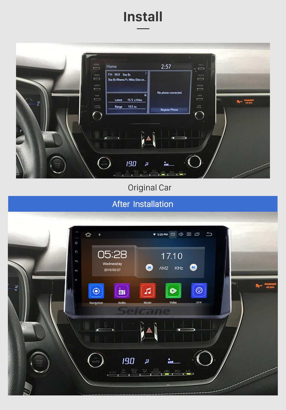 Seicane 10.1 pulgadas Sistema de navegación GPS Android 11.0 2019 Toyota Corolla Soporte Radio IPS Pantalla completa 3G WiFi Bluetooth OBD2 Control del volante