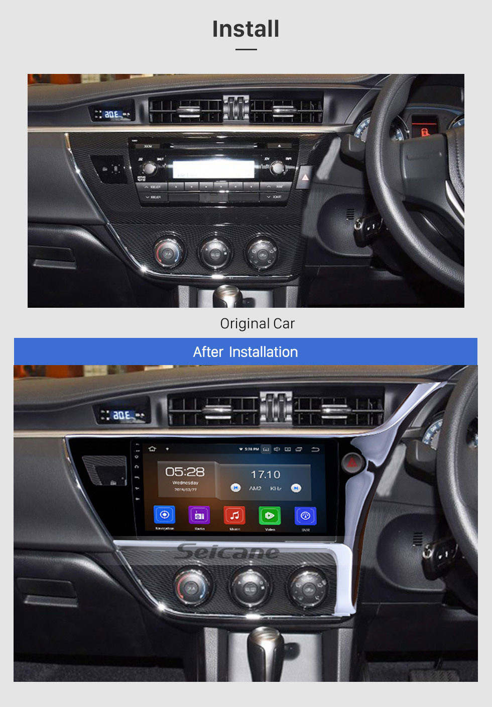 Seicane 10,1 zoll Android 9,0 2017 Toyota Corolla Rechtslenker Auto Kopfeinheit HD Touchscreen Radio GPS Navigationssystem Unterstützung 3G / 4G Wifi Lenkradsteuerung Vedio Carplay Bluetooth DVR