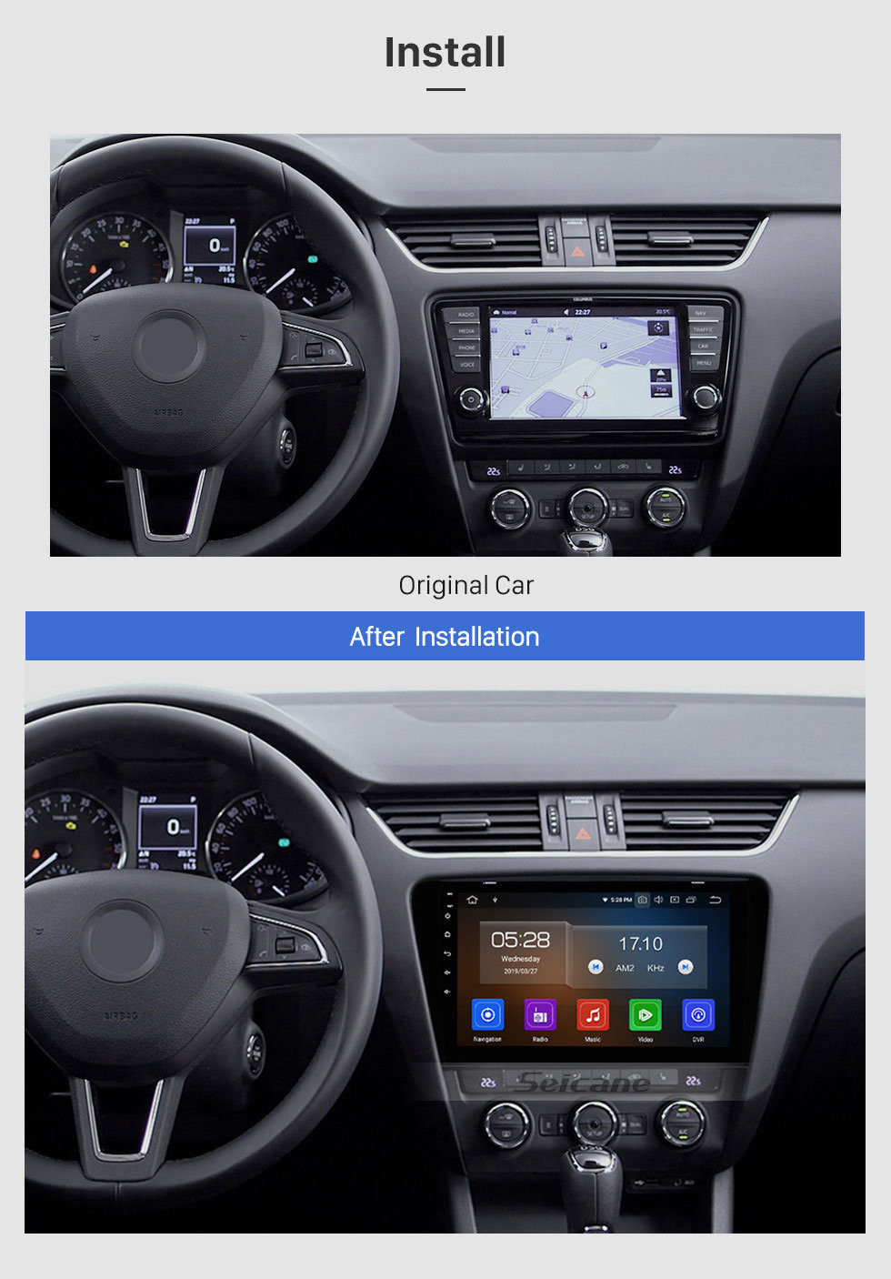 Seicane OEM 10.1 pouces 2015 2016 2017 SKODA Octavia (UV) HD Écran Tactile Android 11.0 Système de navigation GPS stéréo automatique Pour Assistance Bluetooth 3G / 4G WIFI USB DVR Caméra de recul OBD2