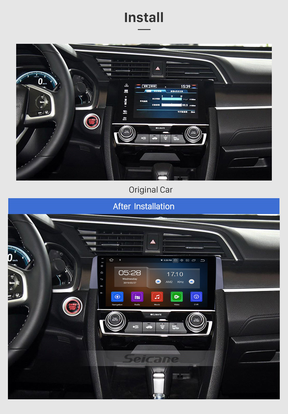 Seicane 9 polegada Android 11.0 2016 HONDA CIVIC HD Touchscreen Rádio Navegação GPS Bluetooth WIFI USB Espelho Link Aux Câmera Retrovisor OBDII TPMS 1080 P video