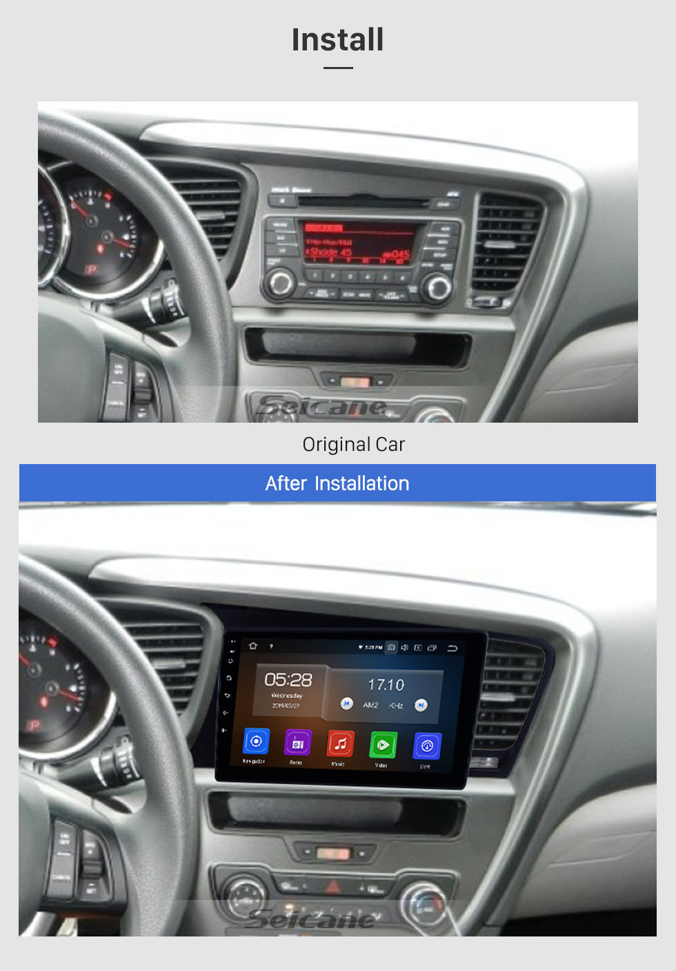 Seicane 9 Polegada Aftermarket Android 11.0 Unidade de Navegação GPS Sistema de Navegação Para 2011 2012 2013 2014 Kia K5 Touch Screen Bluetooth Rádio Suporte Controle Remoto de TV sintonizador de DVD