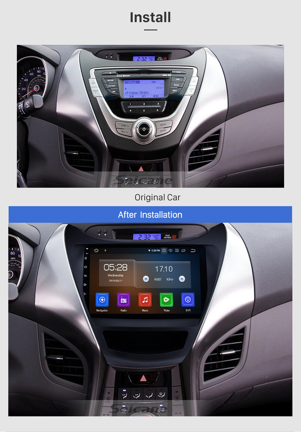Seicane Android 11.0 for Hyundai Elantra LHD 2011 2012 2013 Radio Replacement with Aftermarket Car Bluetooth GPS System 1024*600 Multi-touch Capacitive Screen  WiFi Mirror Link OBD2 AUX HD 1080P Video DVR