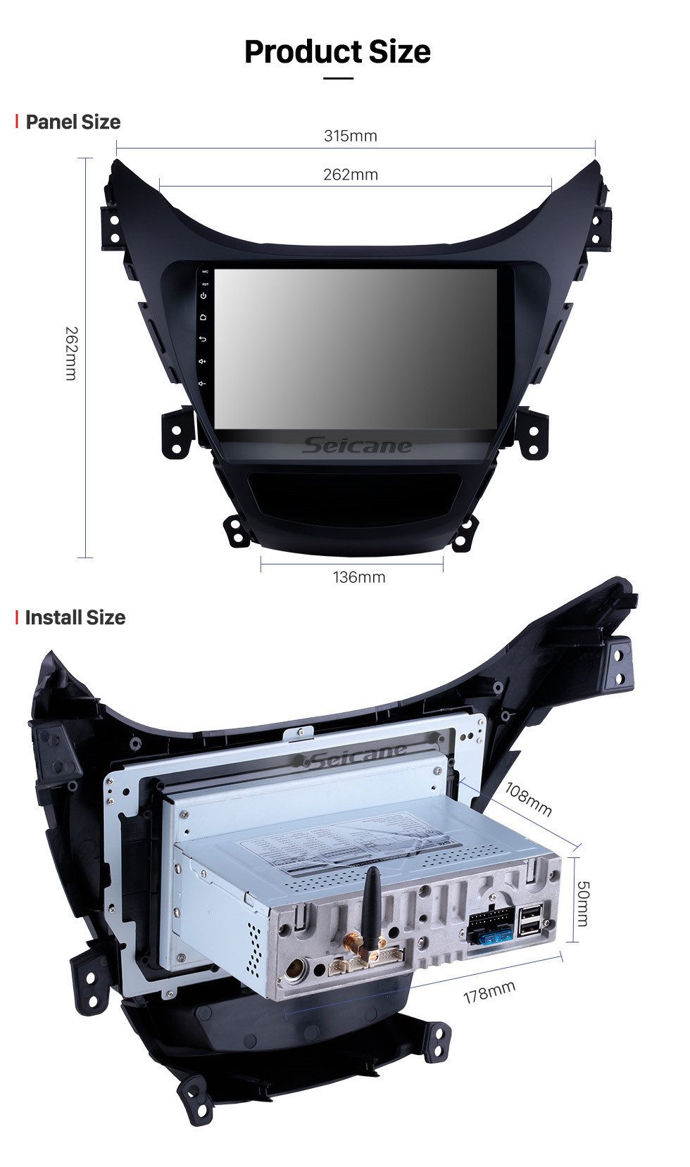 Seicane Android 11.0 for Hyundai Elantra LHD 2011 2012 2013 Radio Replacement with Aftermarket Car Bluetooth GPS System 1024*600 Multi-touch Capacitive Screen  WiFi Mirror Link OBD2 AUX HD 1080P Video DVR