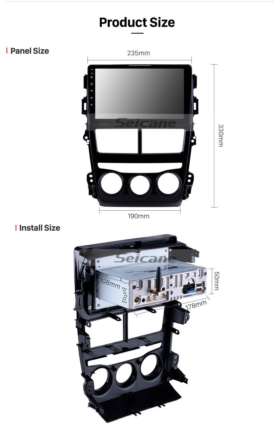 Seicane Android 11.0 HD с сенсорным экраном 9-дюймовый GPS-навигатор Штатная магнитола для 2018 Toyota Vios / Yaris LHD Ручной кондиционер Авто Стерео Bluetooth Телефон Зеркало Ссылка Wifi FM RDS USB резервная камера