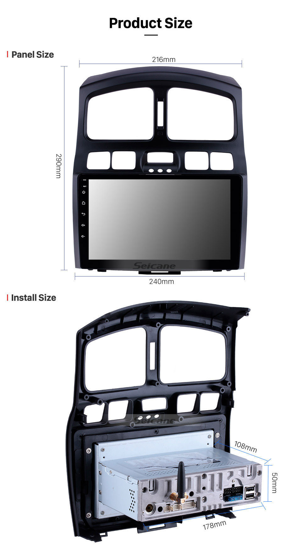 Seicane HD Touchscreen 9 polegadas Android 11.0 Navegação GPS auto estéreo para 2005 2006 2007 2008 2009-2015 Hyundai Santa Fe Telefone Bluetooth Espelho Link WIFI USB Carplay suporte DVR