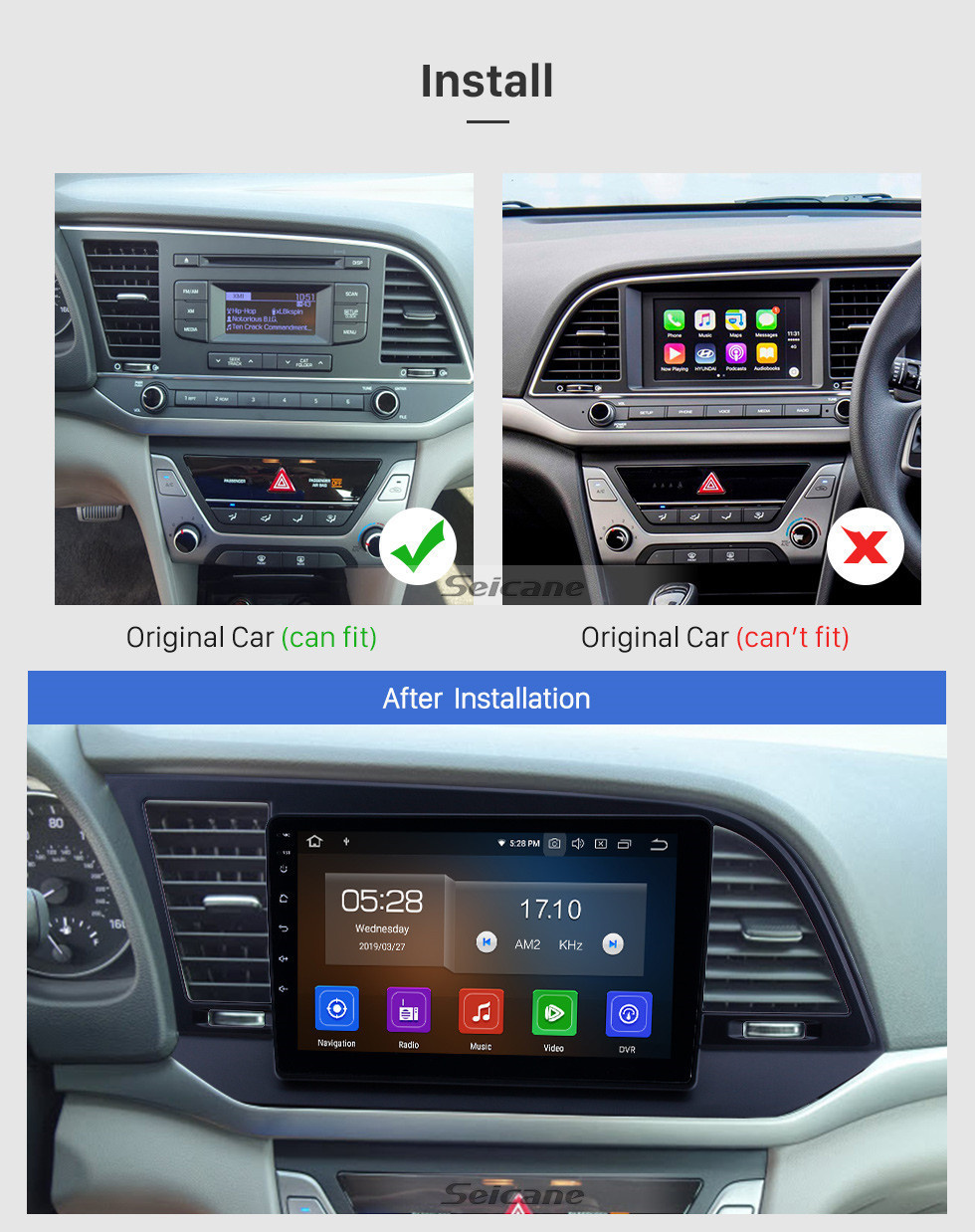 Seicane Sistema de navegación GPS de la unidad principal con pantalla táctil Android 11.0 HD de 9 pulgadas para 2016 Hyundai Elantra LHD con soporte USB OBD II DVR 3G / 4G WIFI Cámara de visión trasera