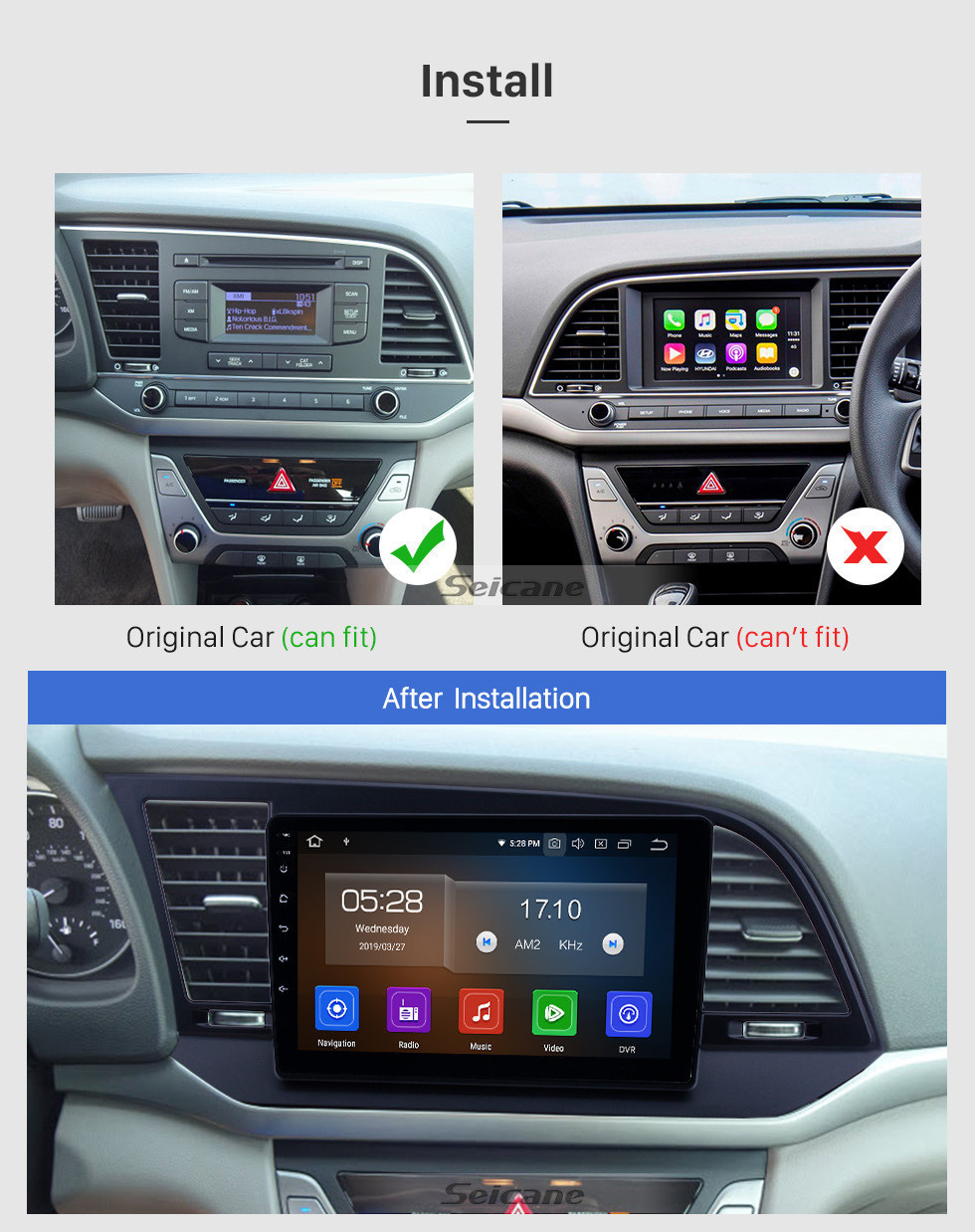 Seicane 9 Zoll Aftermarket Android 11.0 HD Touchscreen Head Unit GPS-Navigationssystem Für 2016 Hyundai Elantra LHD mit USB-Unterstützung OBD II DVR 3G / 4G WIFI Rückfahrkamera