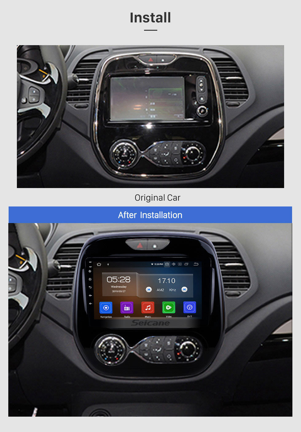 Seicane 9 inch 2011-2016 Renault Captur CLIO Samsung QM3 Auto A/C Aftermarket GPS Navigation System HD touch Screen Car Radio Bluetooth Support OBD2 4G WiFi DVR Mirror Link