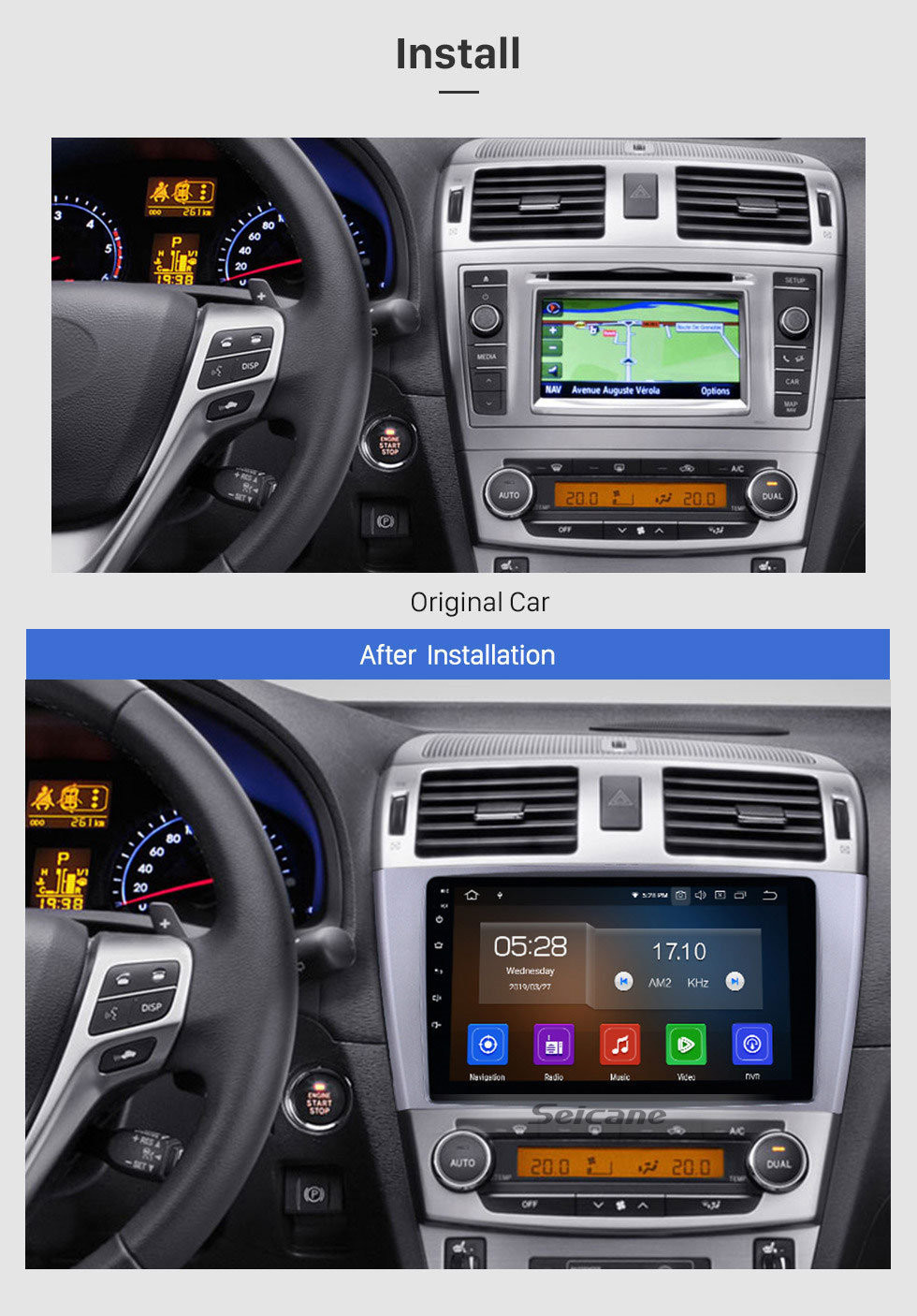 Seicane 2009-2013 Toyota AVENSIS 9 Zoll HD Touchscreen Android 11.0 Radio GPS Navigationssystem mit FM Wlan Quad-Core CPU Bluetooth Musik USB Unterstützung SWC Backup Kamera DVD Player