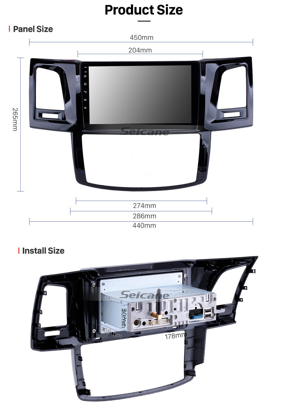 Seicane 2008-2014 Toyota FORTUNER HILUX Android 11.0 Radio 9 pulgadas HD Pantalla táctil Navegación GPS Estéreo Bluetooth Wifi Música AUX RDS soporte Cámara de vista trasera SWC DVR