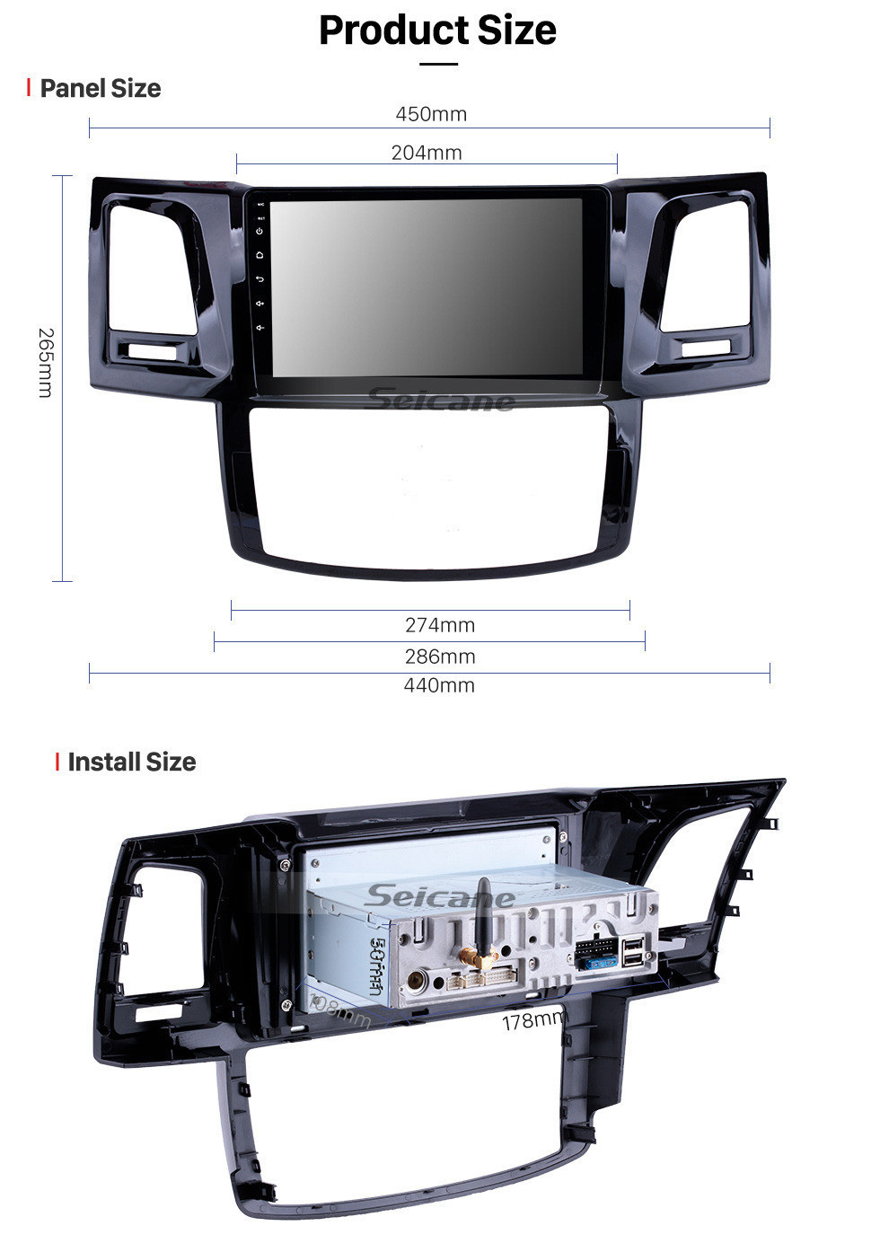 Seicane 2008-2014 Toyota FORTUNER HILUX Android 11.0 Radio 9 pouces HD à écran tactile Navigation GPS Stéréo Bluetooth Wifi Musique AUX RDS support caméra de recul SWC DVR