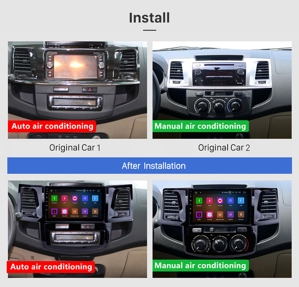 Seicane 2008-2014 Toyota FORTUNER HILUX Android 11.0 Radio 9 inch HD Touchscreen GPS Navigation Stereo Bluetooth Wifi Music AUX RDS support Rearview Camera SWC DVR 