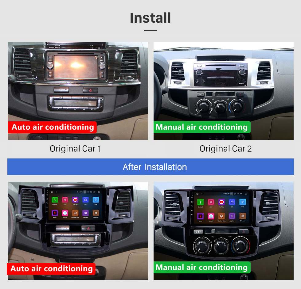 Seicane 2008-2014 Toyota FORTUNER HILUX Android 11.0 Radio 9 pouces HD à écran tactile Navigation GPS Stéréo Bluetooth Wifi Musique AUX RDS support caméra de recul SWC DVR