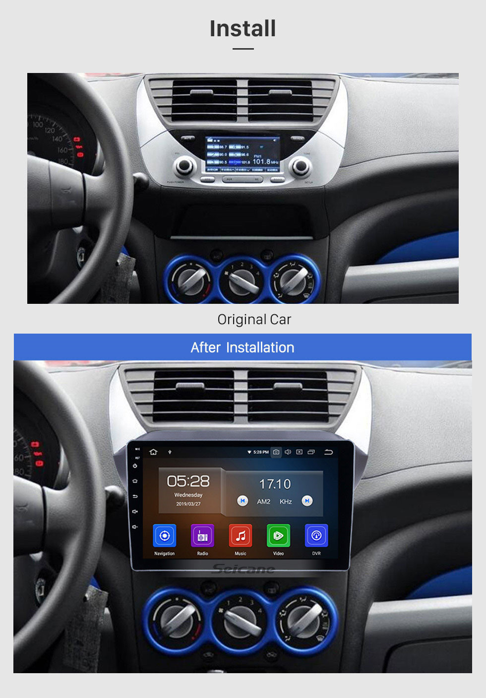 Seicane 2009-2016 Suzuki alto Android 11.0 9-дюймовый сенсорный экран 1024 * 600 Радио Bluetooth GPS-навигация Поддержка мультимедиа USB Carplay Камера заднего вида 1080P DVD-плеер 4G Wi-Fi SWC OBD2 AUX
