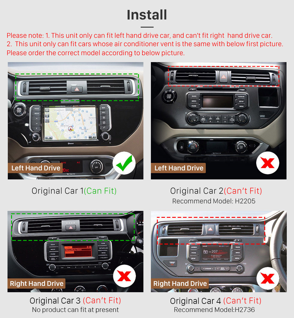 Seicane 2012-2015 Kia Rio LHD Android 11.0 Radio de navigation GPS 9 pouces avec Bluetooth HD à écran tactile USB Prise en charge de la musique Carplay TPMS DAB + Lien vidéo 1080p avec miroir