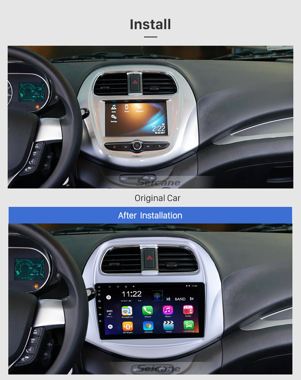 Seicane 2018-2019 Chevy Chevrolet Spark Android 11.0 9 Zoll GPS Navigationsradio Bluetooth HD Touchscreen USB Carplay Musikunterstützung TPMS DAB + 1080P Video