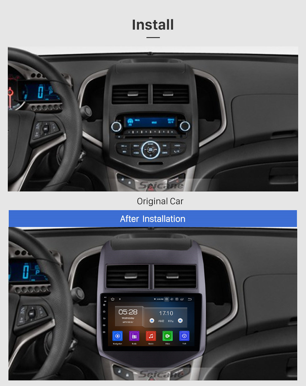 Seicane Un Din 9 pouces Android 11.0 Radio GPS Stéréo pour 2010 2011 2012 2013 Chevy Cheverolet aveo Bluetooth USB WIFI Miroir Lien DVR OBD2 Commande au volant