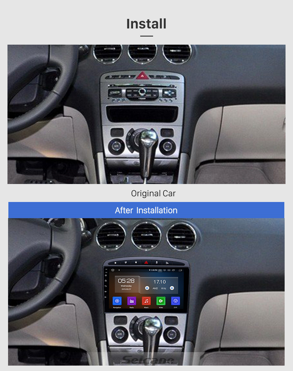 Seicane 9 pouces Android 11.0 HD Autoradio à écran tactile pour 2010 2011 Peugeot 308 408 avec GPS Navi USB Réseau sans fil Bluetooth musique AUX Soutien RDS Lecteur DVD 4G TPMS OBD