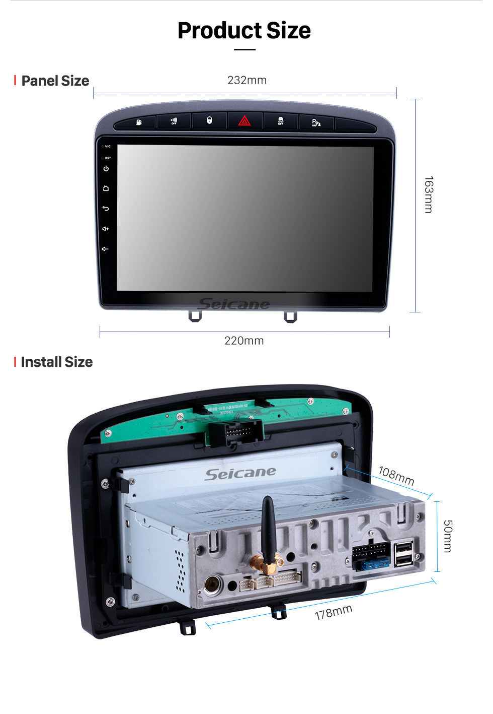 Seicane 9 pouces Android 11.0 HD Autoradio à écran tactile pour 2010 2011 Peugeot 308 408 avec GPS Navi USB Réseau sans fil Bluetooth musique AUX Soutien RDS Lecteur DVD 4G TPMS OBD