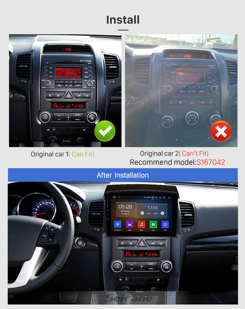 Seicane 2009-2012 KIA Sorento 10.1 pulgadas Android 11.0 Radio Navegación GPS Bluetooth 4G WIFI Control del volante Cámara de vista trasera USB Carplay RDS OBD2 TPMS