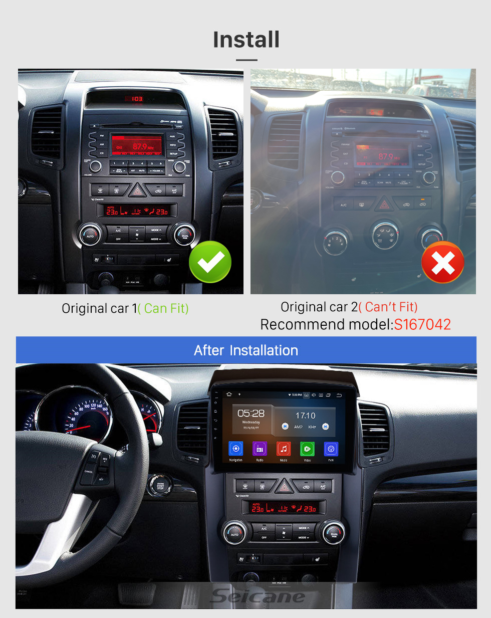 Seicane 2009-2012 KIA Sorento 10.1 pouces Android 11.0 Radio Navigation GPS Bluetooth 4G WIFI Contrôle au volant caméra de recul USB Carplay RDS OBD2 TPMS