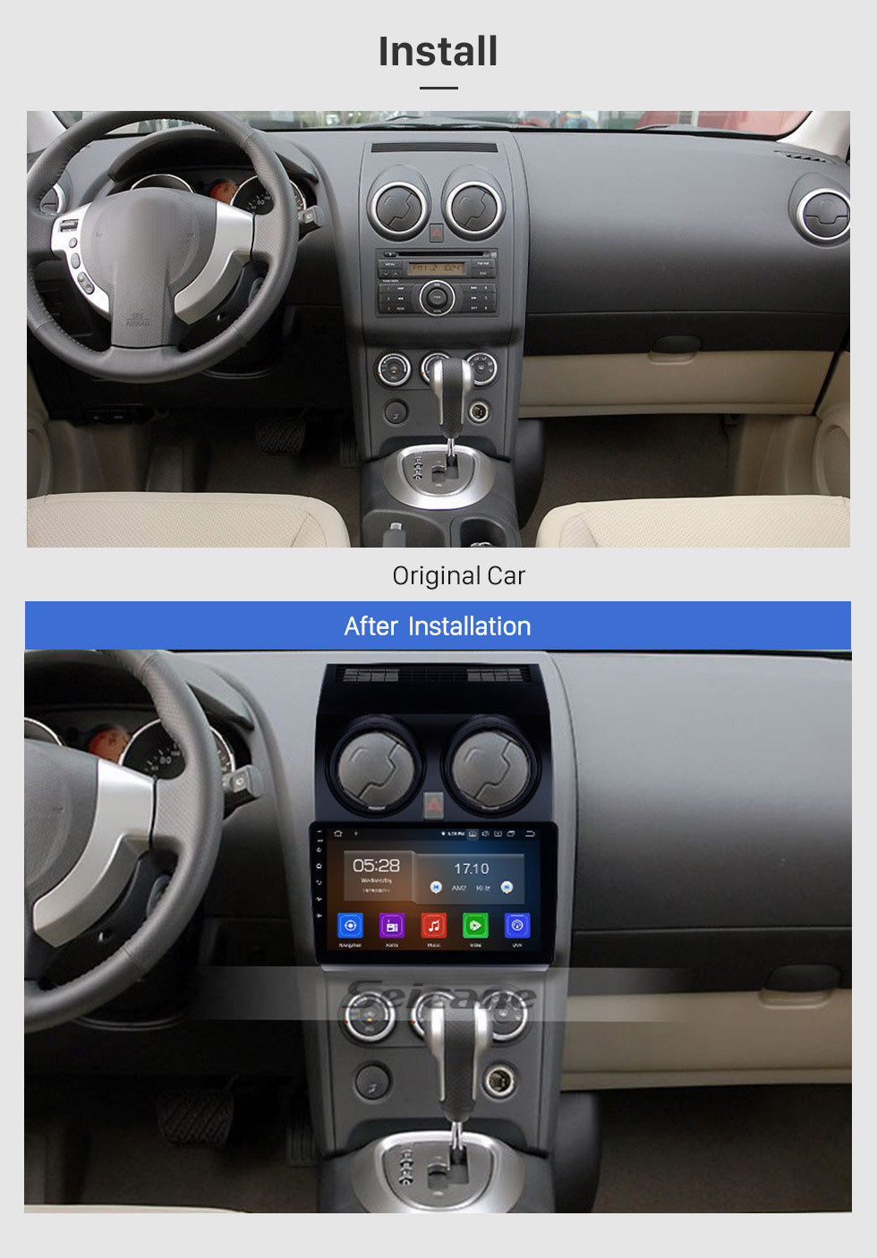 Seicane Navegação GPS Android 12.0 Rádio de 9 polegadas para 2008-2015 Nissan Qashqai 1 J10 com 1024 * 600 tela sensível ao toque estéreo USB Bluetooth AM/FM WIFI suporte de música Câmera de backup SWC OBD2 DVD Player 4G